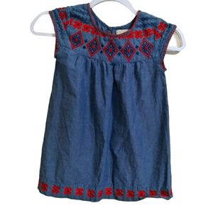 Embroidered Chambray Dress Red & Blue Dress
